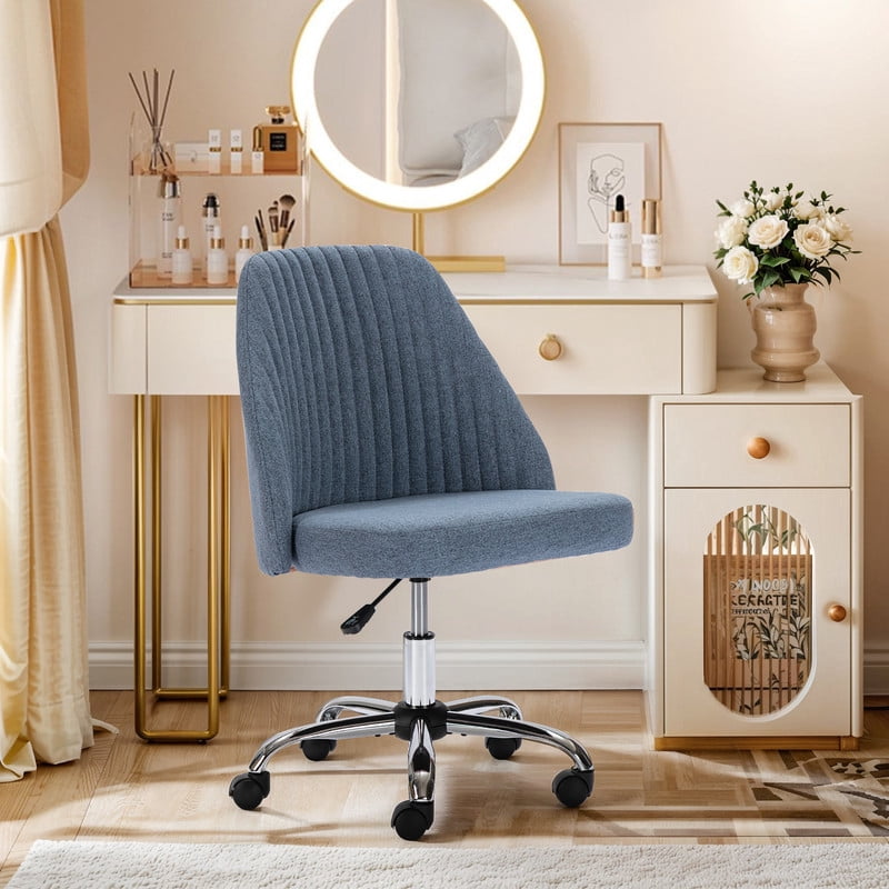 TINKLE WELL Modern Office Desk Chair, Rolling Vanity Swivel Task Chair with Wheels, Stylish Comfortable Armless Backrest for Home, Bedroom, Office, Study, Blue