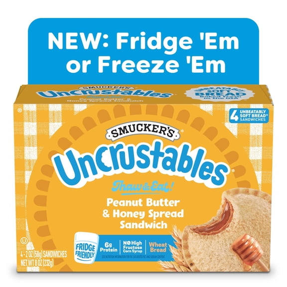 Smucker’s Uncrustables Peanut Butter & Honey Spread Sandwiches, 4 Count, 2 oz Each, Frozen
