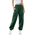 thumbnail image 2 of Hpapadks Womens Pants Elasticized High Waist Solid Joggers with Drawstring Womens Slacks Dark Green L, 2 of 7