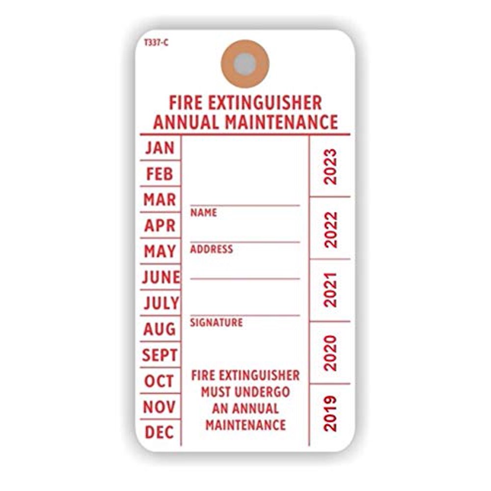 FIRE Extinguisher Annual Maintenance Tag, 5.75" x 3", Red on White 13