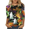 thumbnail image 2 of Yteetum Fall Outfits for Women 2025 3/4 Length Sleeve Womens Tops Halloween Print Oversize Crew Neck T-Shirt Tops Ladies Halloween Graphic Round Neck Loose Fits Plus Size Three Quarter Sleeve Shirts, 2 of 5