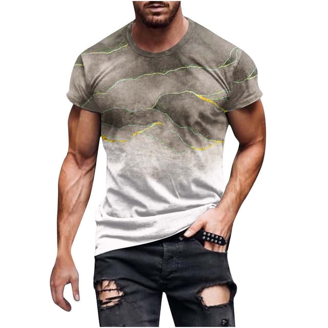 Mens Casual Pantalones Cortos Raya Impresión Suéter Fitness Deportes Camiseta, Poliéster Cuello Redondo Blusa para Al Aire Libre, Diario Y Primavera Verano Desgaste