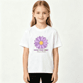 thumbnail image 2 of Good Vibes Only Daisy Girls Graphic Tee, Cute Retro Purple 100% Cotton Kids Short Sleeve T-Shirt 4-13Y, 2 of 5