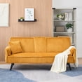 thumbnail image 6 of 72” Corduroy Futon Sofa Bed with Pillows, Modern Convertible Futon Couch with 2 Cup Holders& Metal Legs for Small Spaces Living Room, Solid Wood Frame (Pink), 6 of 8