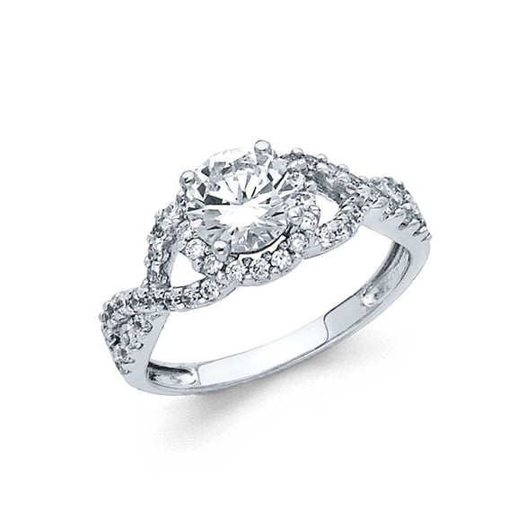 14k White Solid Italian Gold CZ Fancy Halo Infinity Wedding Ring