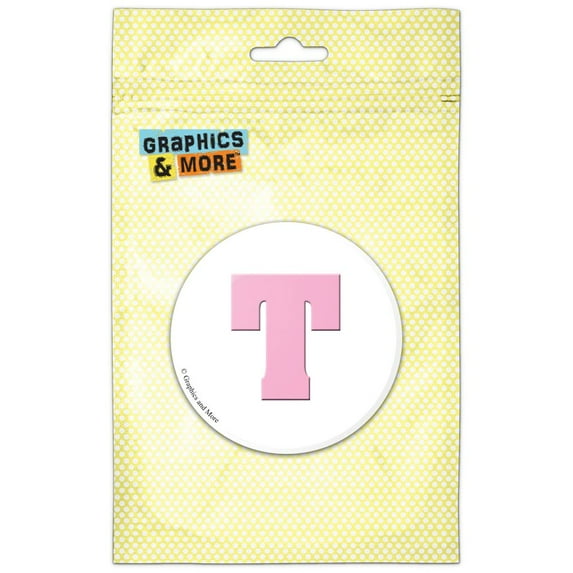 Letter T Initial Baby Girl Block Font Pink Shower Refrigerator Button Magnet