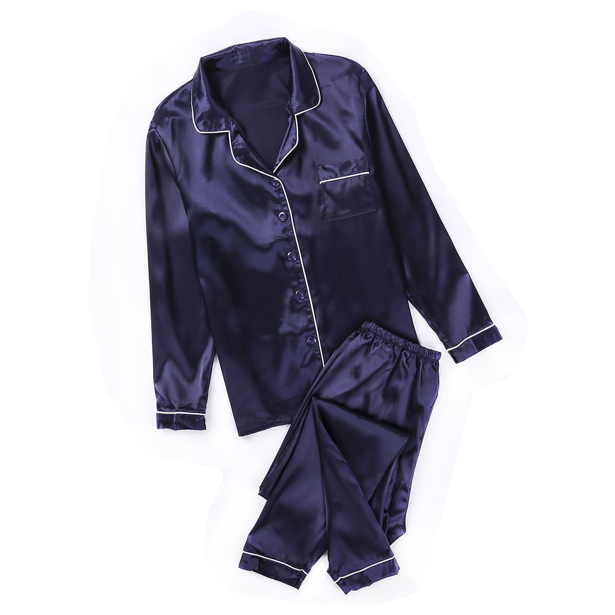 Wangsaura Women s Silk Satin Pajamas Pyjamas Set Long Sleeve Sleepwear Pijama Pajamas Suit Blue