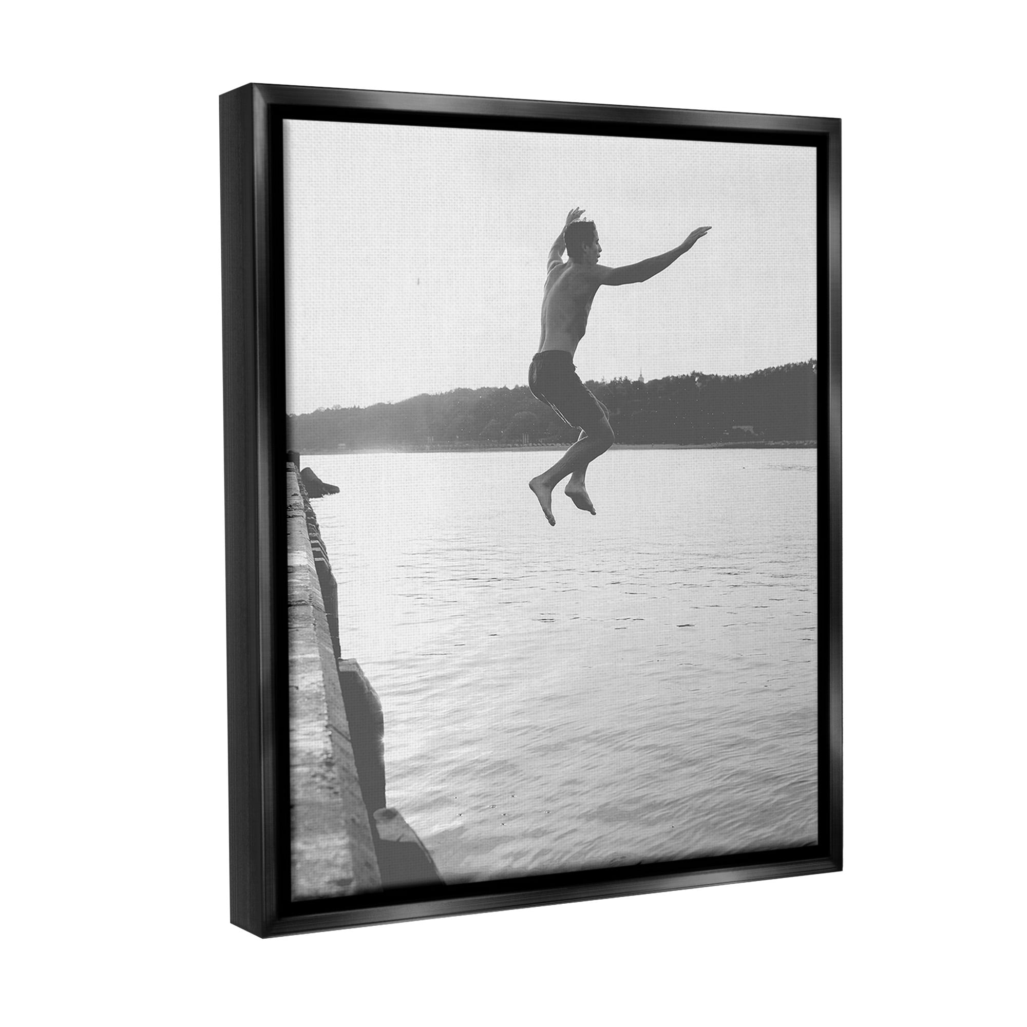 Stupell Industries Jumping in Lake Photography Landscape Photography Black Floater Framed Canvas Art Print Wall Art, 17 x 21