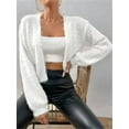 thumbnail image 4 of Women'S Cropped Loose Plush Long Sleeve Open Front Knitted Cardigan White S, 4 of 8