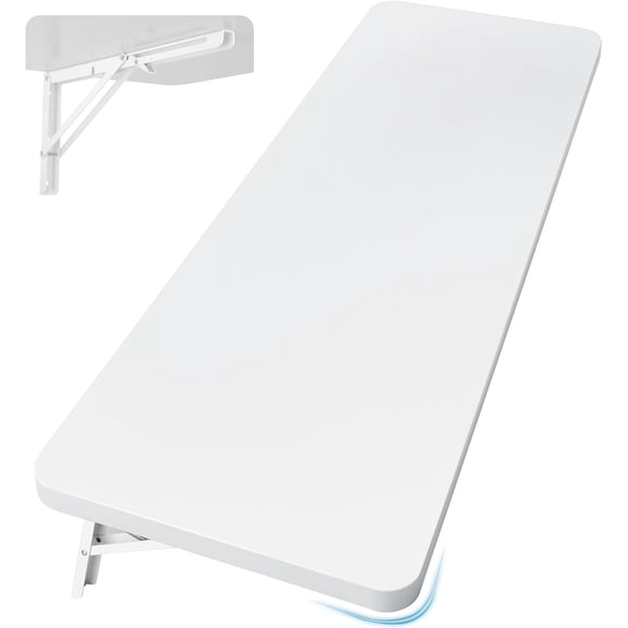 Wall Mounted Folding Table 47.2”L x 19.7”W, Laundry Folding Table with Heavy Duty Metal Collapsible Shelf Brackets, Wall Mounted Desk Fold Down for Small Spaces, White