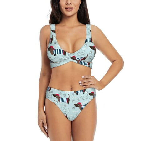 Bathing Suit For Women  Dachshund Dog Puppy No.1010 High Waisted Bikini Set Bathing Suit Cross Lace Up Swimsuit