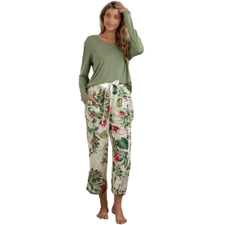 

Sexy Dance Women Tops and Floral Pants Plus Size Pajamas Set Joggers PJ Sets Bowknot Nightwear Loungewear