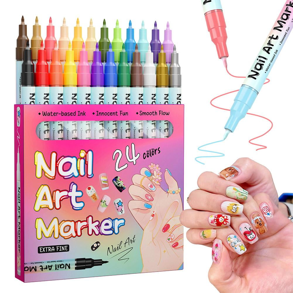 24 Colors Nail Art Marker Quick Dry Graffiti Nail Art Pens for Painting Nails