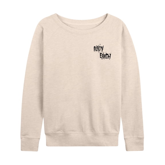 Alien - Prodigy Corp Logo -Women's French Terry Long Sleeve Pullover Lightweight French Terry Wide Neck Long Sleeve Graphic Shirt