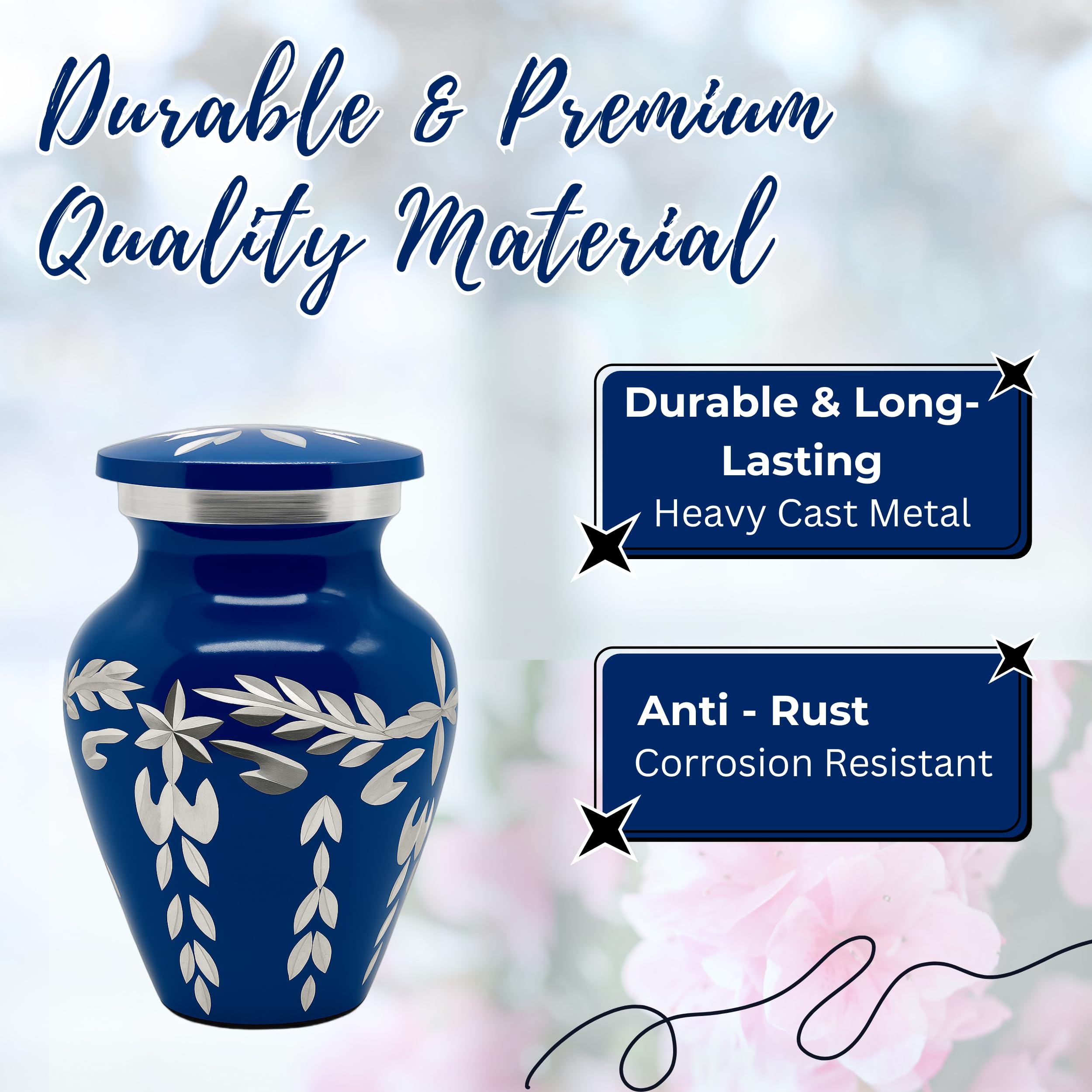 Nova Niche Dark Blue Small Cremation Urn for Human Ashes – Handicrafted Memorial Keepsake with Velvet Box.(3"cu.in)