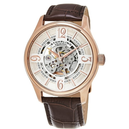 Stuhrling Original Men's Delphi Skeletonized Automatic Leather Strap Watch - brown