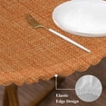 thumbnail image 3 of Burnt Orange Burlap Texture Round Tablecloth, Fitted Table Cover with Elastic for 55"-60" Round Tables, Farmhouse Vintage Orange Table Cloth Outdoor Indoor Dinning Party Waterproof Tablecloths, 3 of 7
