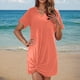 thumbnail image 4 of Camisas de Cuello de la Tripulación de Manga Corta para las Mujeres Color Sólido V-Cuello Lado Torcido Camisa de la Cubierta, Playa Casual Y Traje de Baño Superior, 4 of 8
