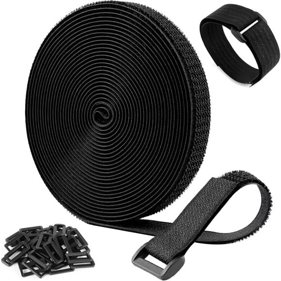 5m x 2cm Adjustable Cable Straps with 20 Buckles, Cable Ties Velcro Cable Ties Reusable Cable Management Strap Easy to Cut for Storing and Organizing Cables, Black