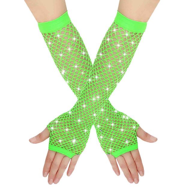 Women 80s Fishnet Gloves Long Fingerless Mesh Gloves Retro Accessory Party Fashion Style