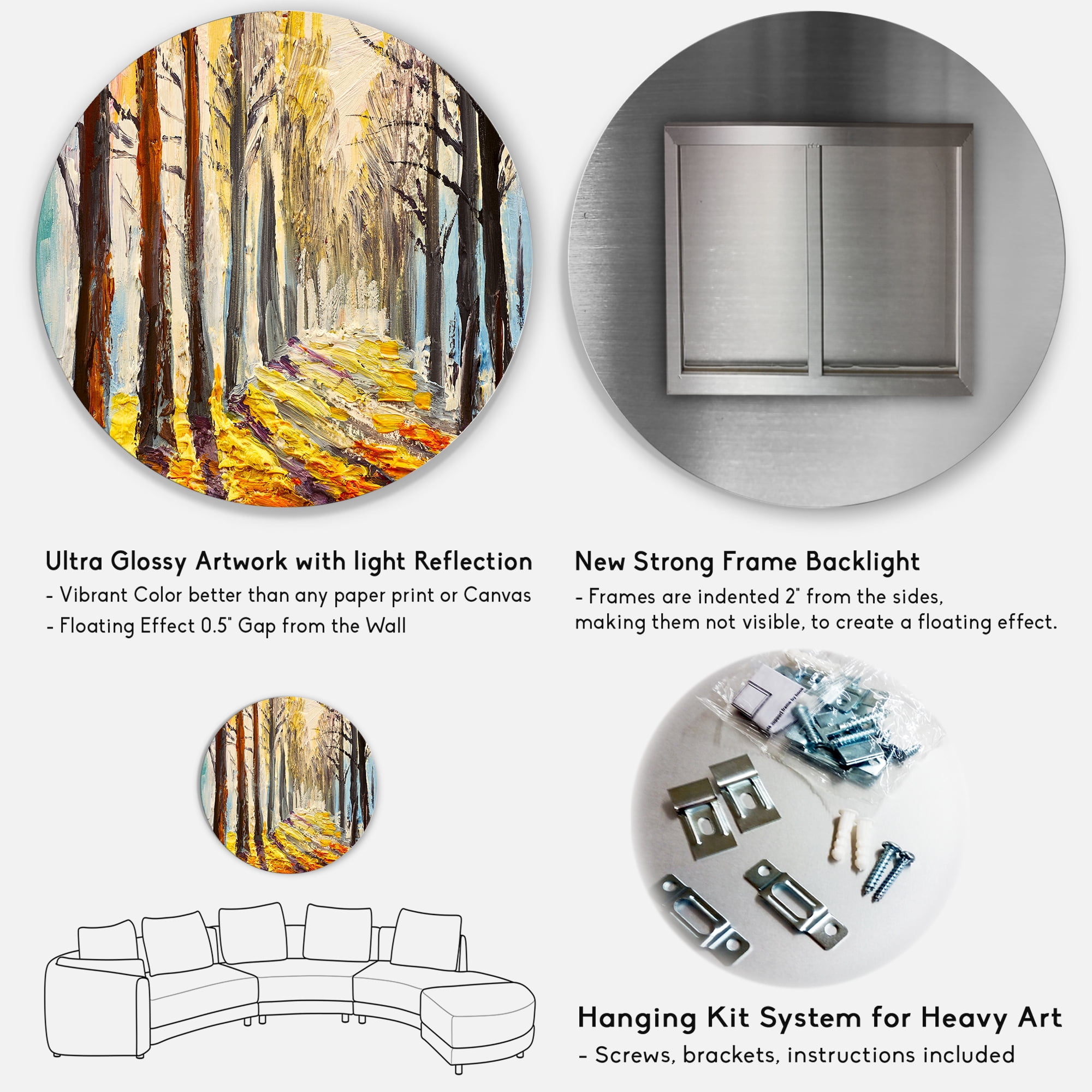 Designart 'Morning Glow Through The Autumn Trees' Lake House Circle Metal Wall Art 36x36 - Disc of 36