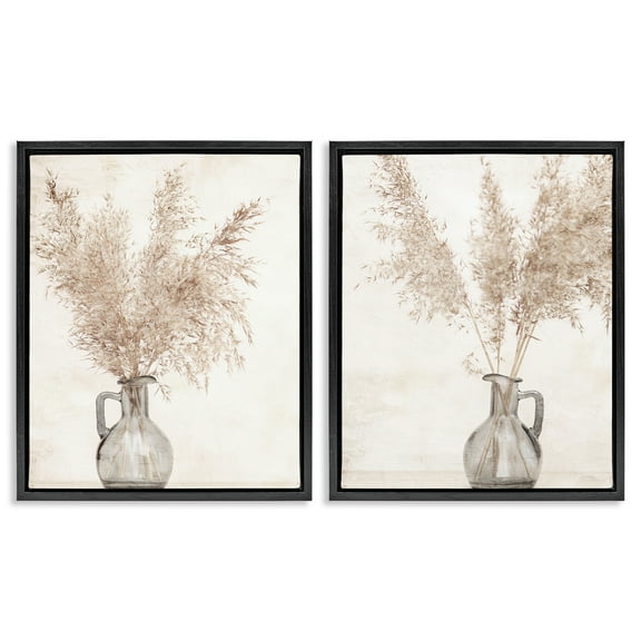 Stupell Industries Wild Pampas Stalks Vase Plants & Flowers Photography Black Floater Framed Canvas Art Print Wall Art, 17 x 21, Set of 2