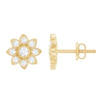 Rosec Jewels 1/2 CT Diamond Flower Stud Earrings in Prong Setting, 14K Yellow Gold