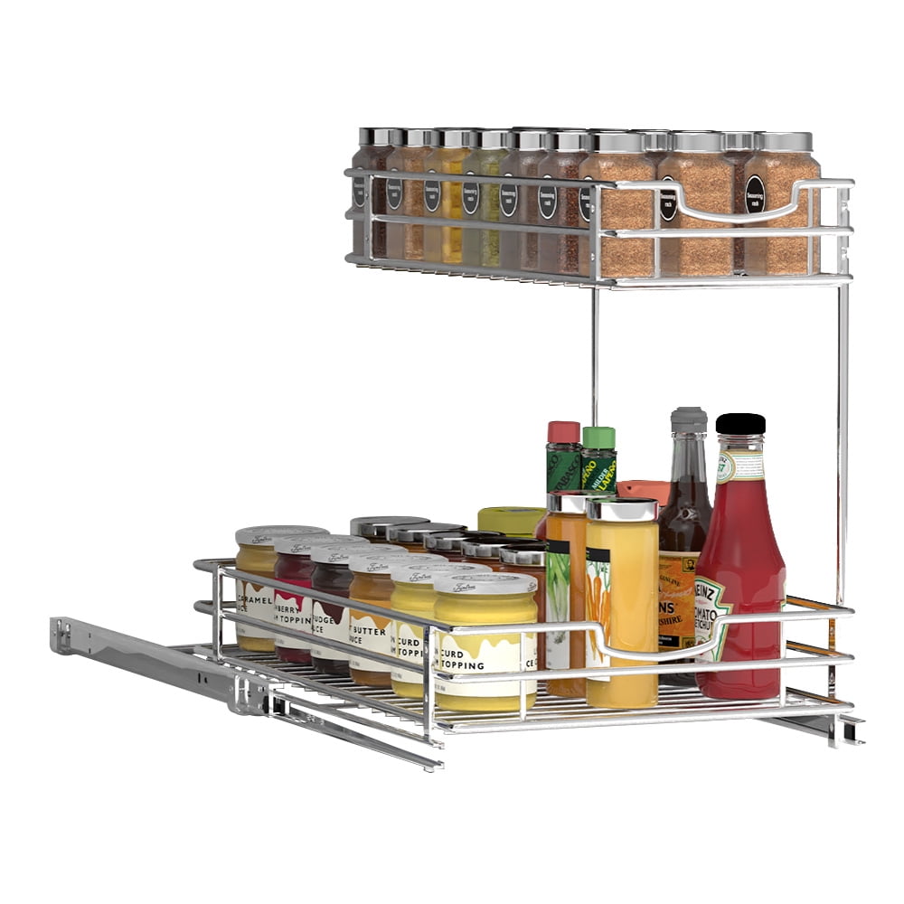 Fuleadture Slide Out Under Sink Organizer Pull Out Two Tier
