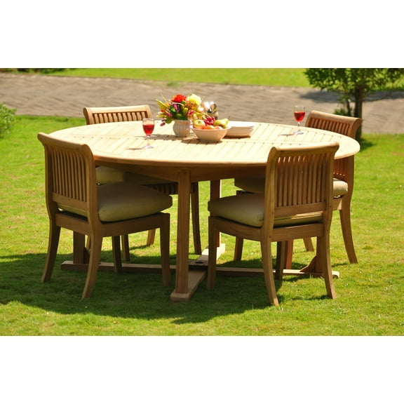 Teak Dining Set: 4 Seater 5 Pc: 72" Round Table And 4 Giva Armless Chairs Outdoor Patio Grade-A Teak Wood WholesaleTeak #WMDSGV26