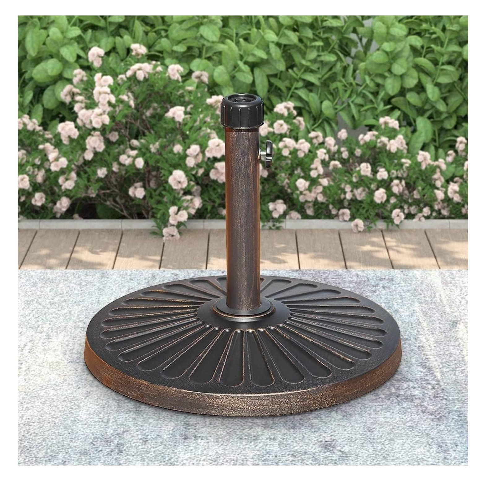 27LBS Resin Umbrella Base Heavy Duty Outdoor Stand, Umbrella Base Holder, Patio Base Stand for Garden Beach Patio, Bronze