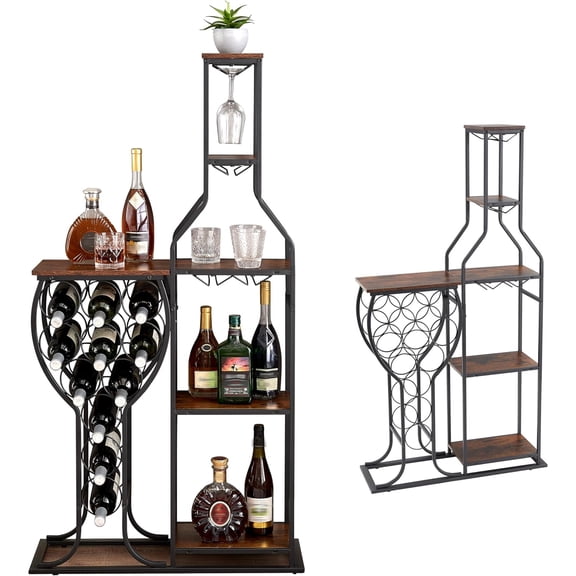 5-Tier Wine Rack Freestanding Floor, 11 Bottles Modern Wooden Wine Holder-Storage Cabinet for Home Bar, Kitchen, Dining Room Space Saving Bar Stand with Easy Assembly.(Brown)