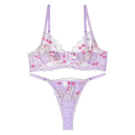 Yuhangmm Womens Sheer Floral Embroidery Lace Bra With Trim Lightweight Transparent Underwear Sparkly Lingerie