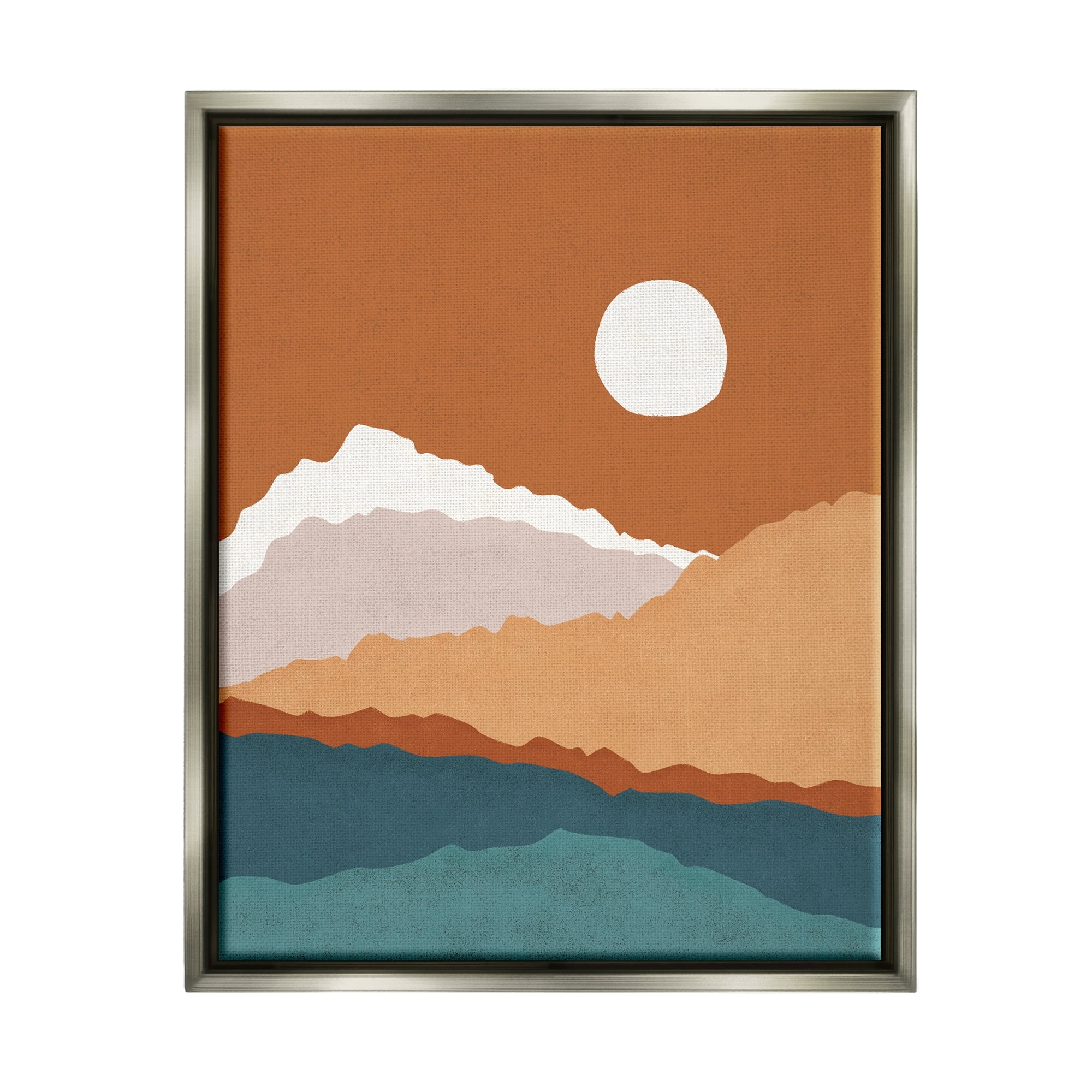 Stupell Industries Abstract Mountain Peaks Round Moon Nature Scene Graphic Art Luster Gray Floating Framed Canvas Print Wall Art, Design by JJ Design House LLC