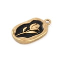 thumbnail image 2 of 3pcs 304 Stainless Steel Enamel Pendants Oval with Flower golden Ion Plating(IP) Black 20x12x3mm Hole: 1.6mm, 2 of 3