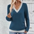 thumbnail image 2 of Maplenight Womens Long Sleeve T Shirts Fitted V Neck Color Block Dressy Tops Business Casual Top, 2 of 5