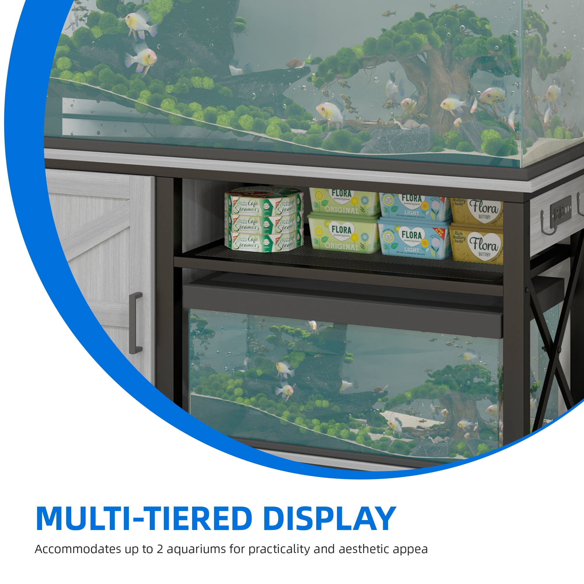 Uforic 55-75 Gallon Large Metal Aquarium Stand with Storage,Ideal for Fish Tanks, Turtle Tanks,Gray