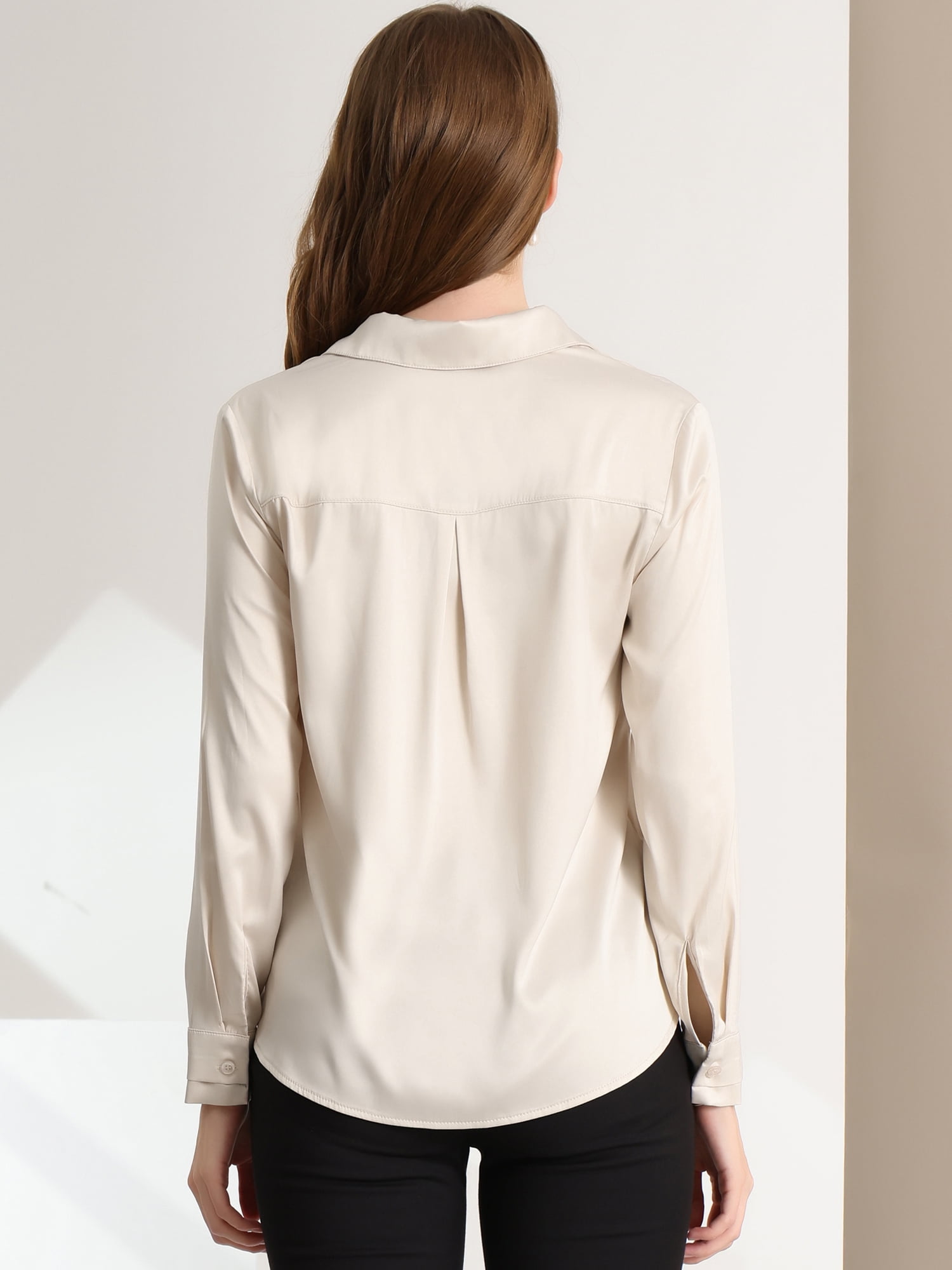 DARING DIVA Women's V Neck Classic Work Office Long Sleeve Shirt XL Apricot