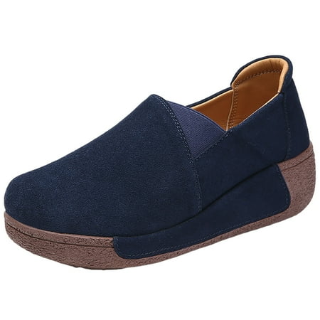 OJSFQUFP Women s Flats Autumn Solid Color Round Toe Casual Thick Sole Flock Mid Heel Shake Shoes Work Flats Office Shoes Womens Flat Shoes Blue 42