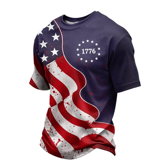 CIENVNSTG Mens 4th of July 1776 USA Flag Print Crew Neck T Shirt Short Sleeve Patriotic Distressed Design Lightweight Casual Fit for Independence Day Holiday Celebrations Royal Blue 3XL