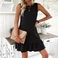 thumbnail image 4 of Ytndtr Women's Ruffle Hem Sleeveless Tank Dress Crew Neck Casual Jacquard Hem Smock Summer Mini Dresses, 4 of 7