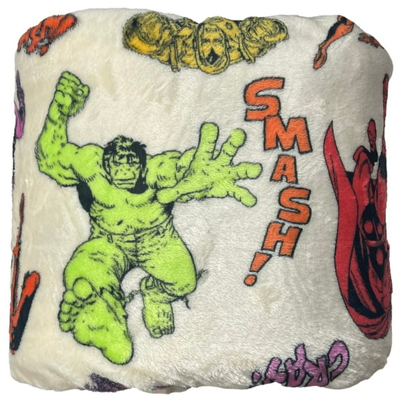 The Big One Oversized Marvel Plush Avengers Beige Throw Blanket with Hulk, 5'x6'