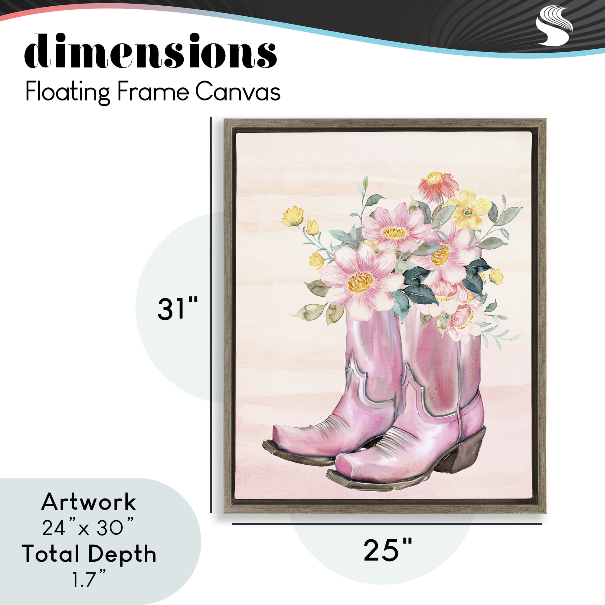 Wildflower Floral Boots Brown Framed Floater Canvas Wall Art, design by Kim Allen