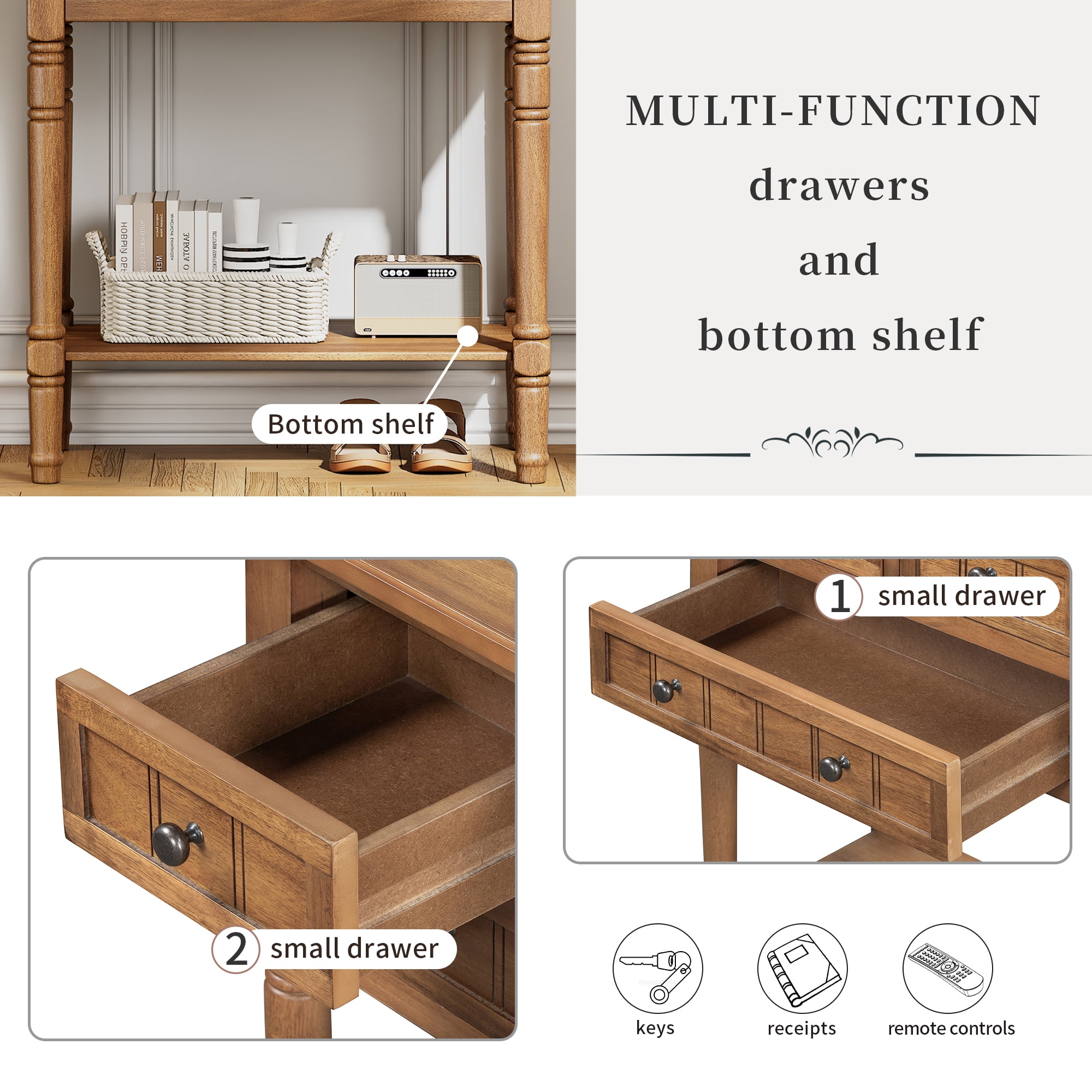 Harper & Bright Designs Narrow Console Table with Storage Drawers and Bottom Shelf for Entryway Living Room, Retro Console Table for Small Space, Natural