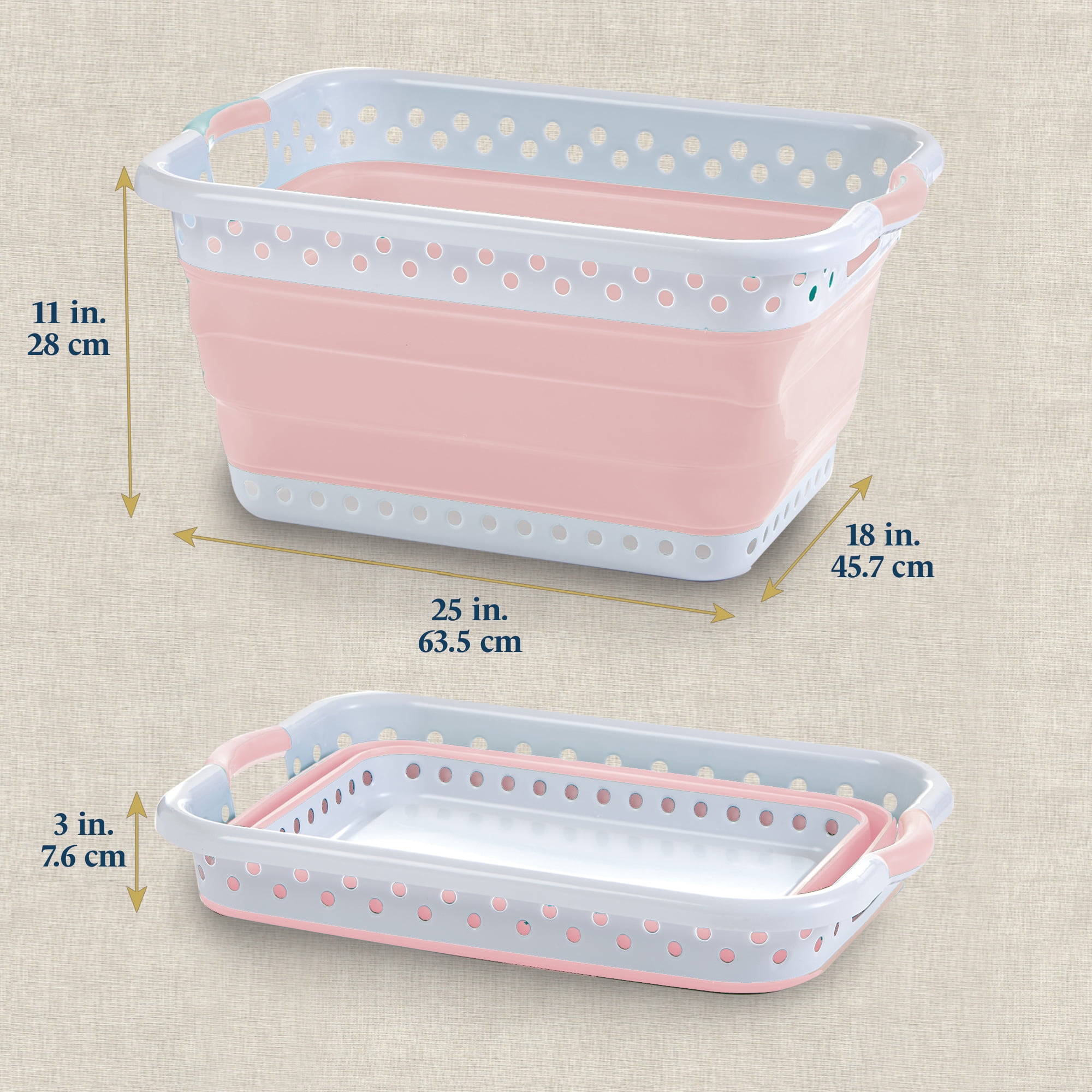 Blue Door Collapsible Laundry Basket Portable Pop Up Plastic Laundry Hamper with Dual Grip, 10.5-Gallon Pink 2pk