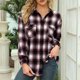 thumbnail image 2 of Blusa a cuadros para mujer, solapa, media larga, poliéster, informal, camisa con botones de manga larga para mujer, para el trabajo diario, Otoño Invierno, rojo vino S, 2 of 6