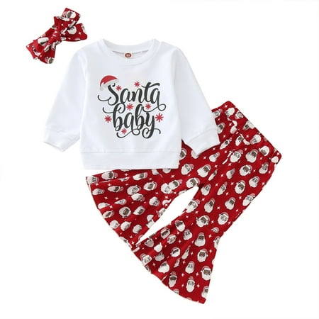 

dmqupv Posh Blanket Toddler Girls Christmas Long Sleeve Letter Cartoon Santa Prints T Shirt Tops Bell Bottoms Flare Childrenscostume White 6-12 Months