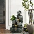 thumbnail image 4 of LuxenHome 3-Tier Gray Pots on Stacked Rocks 2.5-Feet Tall Outdoor Polyresin Fountain with Lights and Gray Side Planter, 4 of 8