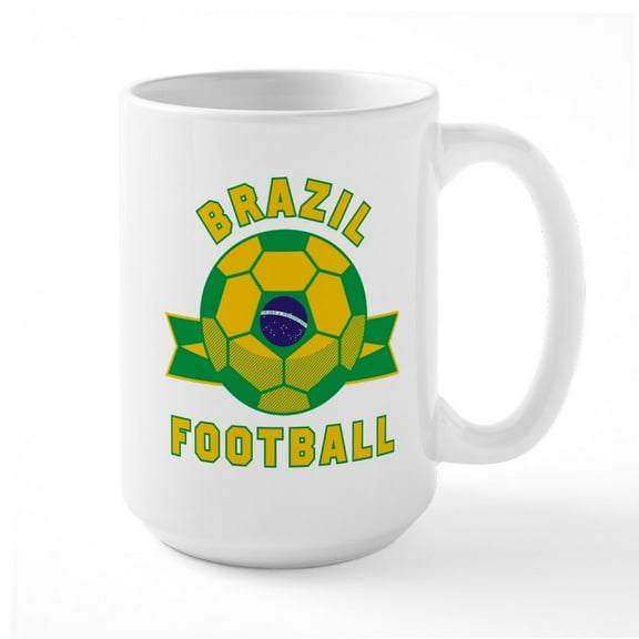 CafePress - Brazil Football Mugs - 15 oz Ceramic Large White Novelty Mug