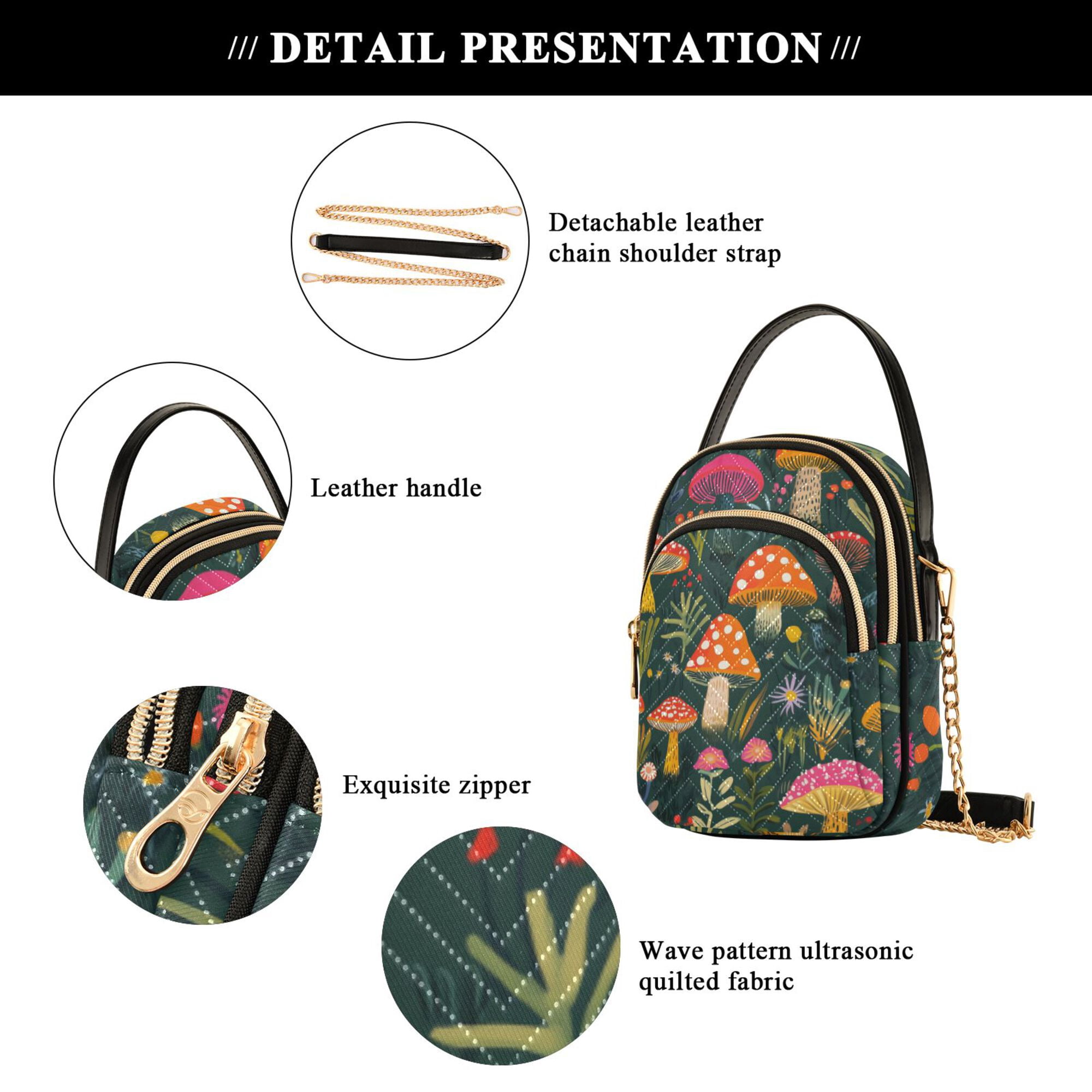 FORMRS Crossbody Bag for Women Quilted Travel Shoulder Cell Phone Purse with Chain Strap Handbag, Orange Mushroom