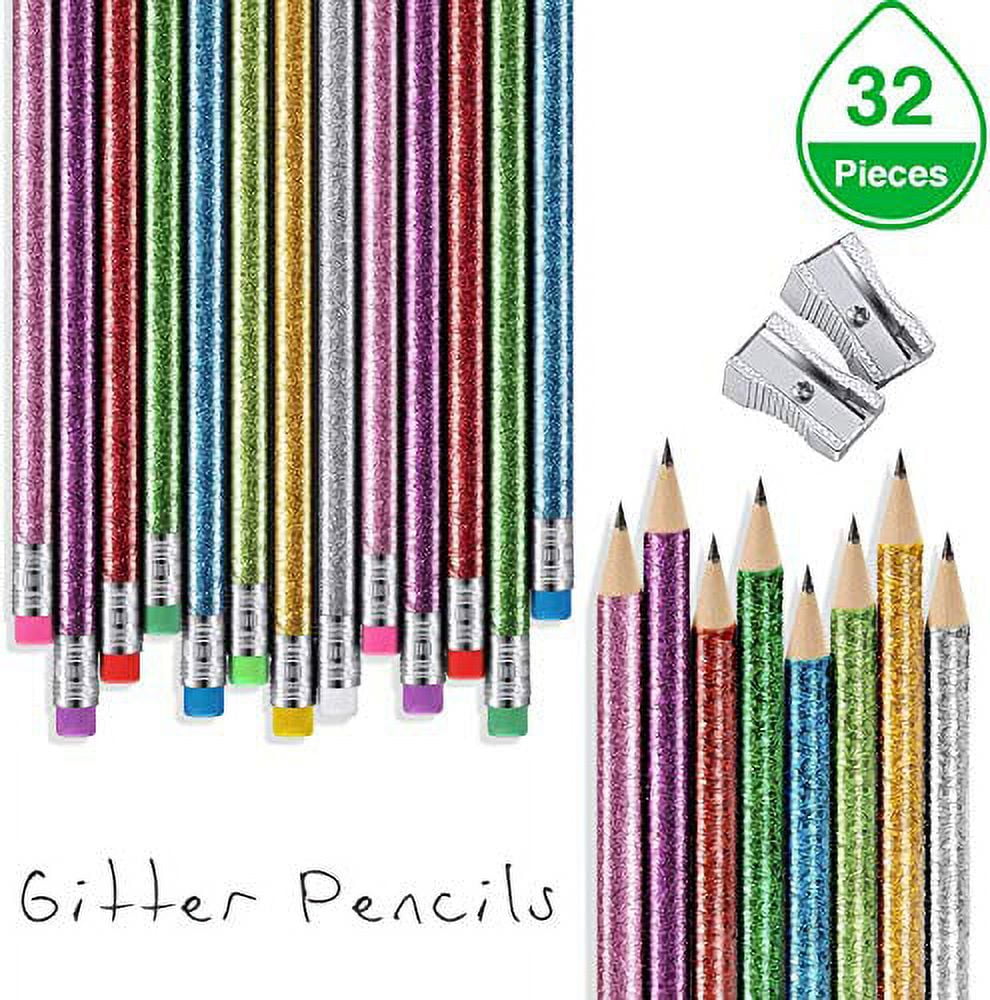 6 Assorted Glitter Pencil with Mini Pencil Sharpener,Professional Aritists  Colored Highlighter Pencils for Drawing,Marking,Coloring Book,Triangle